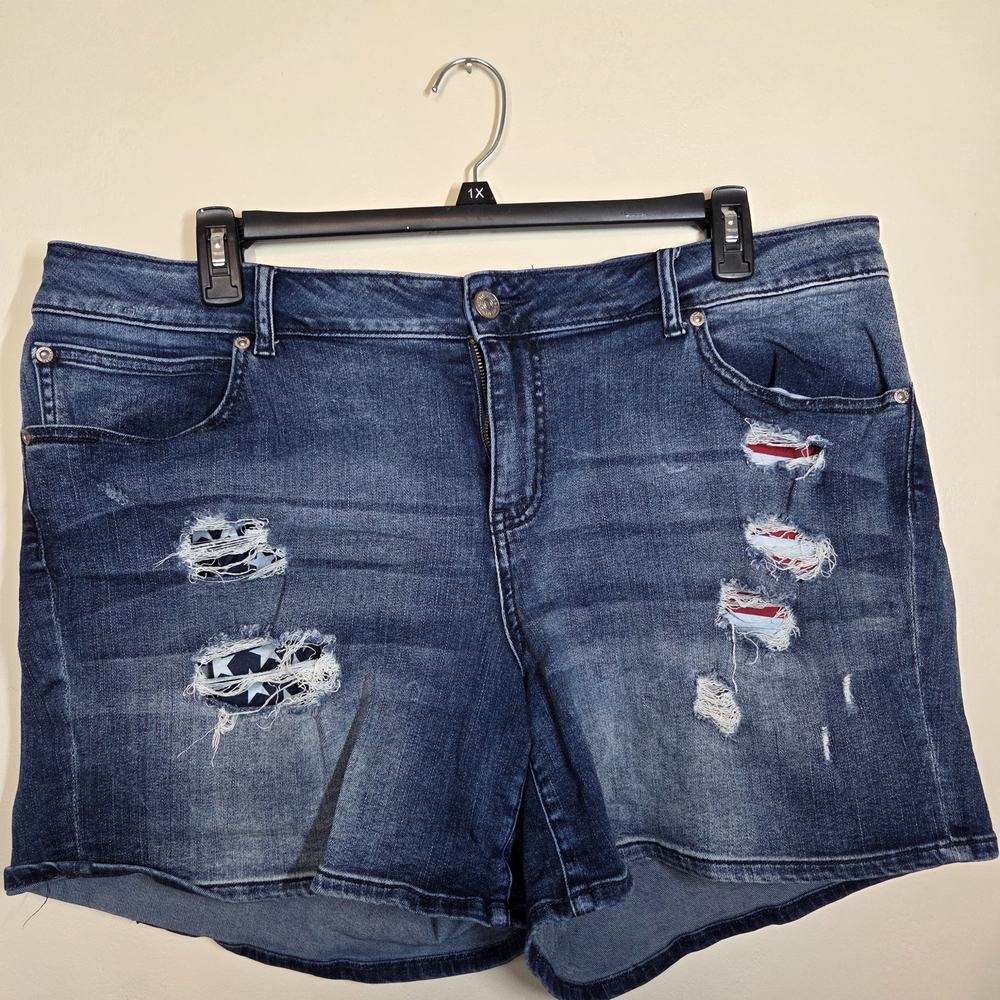 Maurices Dark Blue Distressed Jean Shorts